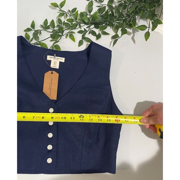 Christian Siriano Linen Blend Cropped Vest Top Navy Blue size10 NWT - Picture 9 of 10